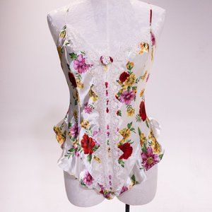 Victoria's Secret VTG M/L Floral Print Lace Bodysuit Teddy Lingerie